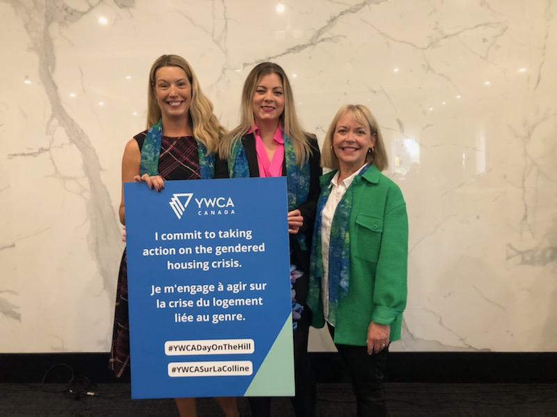 YWKW CEO Jennifer Breaton stands with YWCA Cambridge Director of Communications and Advocacy Roz Gunn and YWCA Cambridge board chair, Norma McDonald Ewing